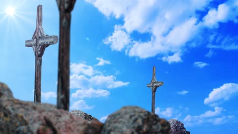 3-crosses-with-a-cloud-timelapse-background-in-the-blue-sky