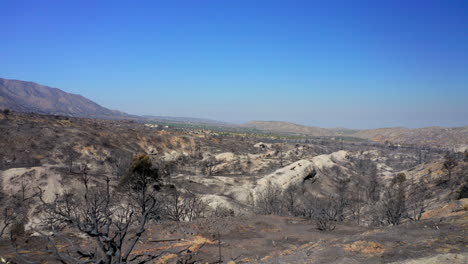 The-mountainous-terrain-was-left-devastated-by-the-Bobcat-wildfire---aerial-flyover
