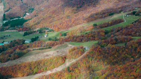 Herrliche-Bergwaldlandschaft-Mit-Exzentrischen-Bäumen-In-Zao-Onsen,-Japan-In-Der-Herbstsaison---Luftneigung-Nach-Oben