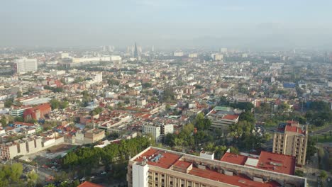 Aerial-Establishing-Shot-of-Mexico-City,-Densely-Populated-Capital-City-of-Mexico