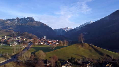 Drone-flyover-rural-district-of-Gruyere-in-Switzerland