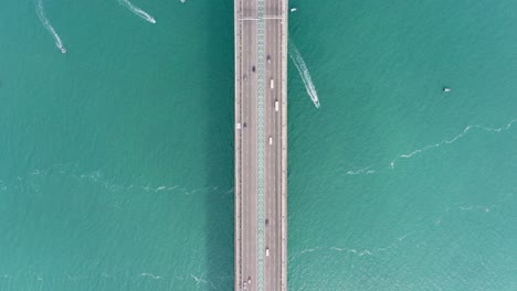 Traffic-on-Hong-Kong-Tsing-Ma-bridge,-Aerial-view
