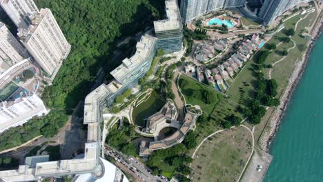Hong-Kong-Cyberport-Waterfront-Park-Luxuswohngebäude,-Luftaufnahme