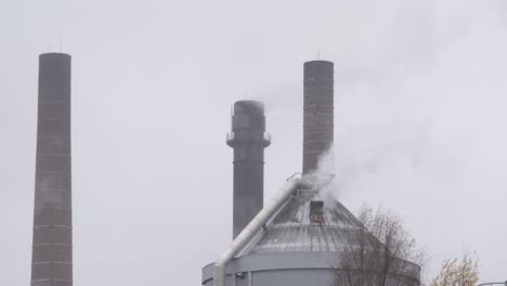 Paper-mill-Chimney-stacks-wrapped-in-White-Smoke-Rising-From-the-Cellulose-transformation-process---Medium-shot