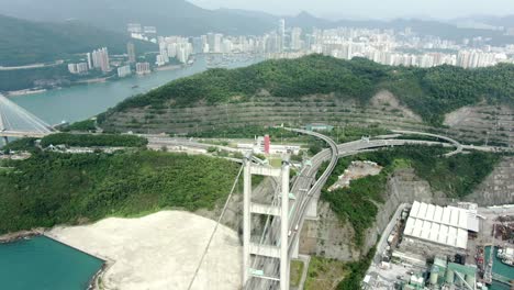 Bahía-De-Hong-Kong-Y-Puente-Tsing-Ma,-Vista-Aérea
