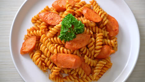 spiral-or-spirali-pasta-with-tomato-sauce-and-sausage---Italian-food-style