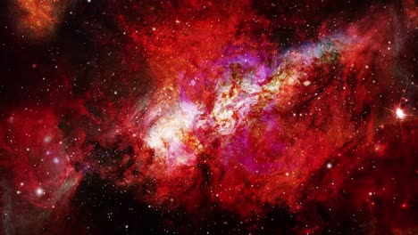 Nubes-De-Nebulosas-Rojas-Ardientes-Y-Estrellas-A-Su-Alrededor-En-El-Universo-Oscuro