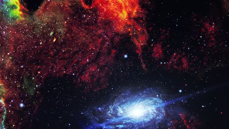 Nebelwolken-Und-Eine-Galaxie-Im-Universum-Rücken-Näher
