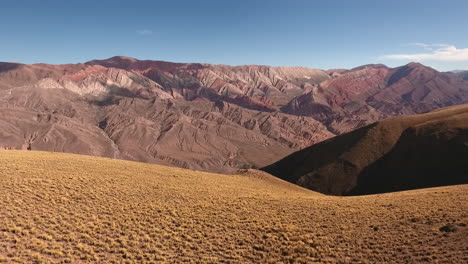 Aerial---Serranias-el-Hornocal,-Cerro-de-Catorce-Colores,-Argentina,-wide-shot