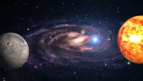 Eine-Galaxie-Und-Planeten,-Die-Im-Großen-Universum-Schweben-Und-Sich-Bewegen