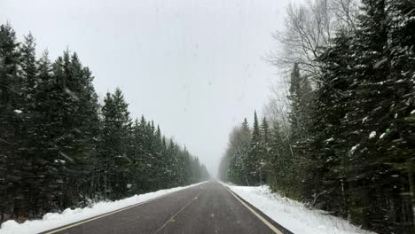 Driving-through-the-woods-in-the-snow