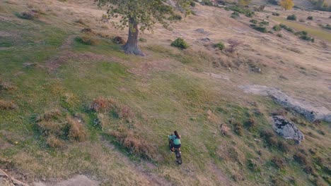 Girl-riding-a-bike-in-nature-drone-shot