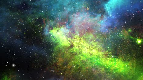 Grüne-Nebelwolken-Und-Sich-Bewegende-Sterne-Im-Riesigen-Universum
