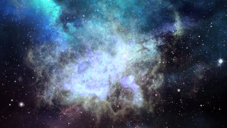 Blaue-Nebelwolken-Und-Galaxien,-Die-Sich-Im-Riesigen-Universum-Bewegen
