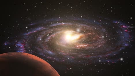Galaxie-Und-Ein-Roter-Planet-Im-Großen-Universum