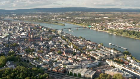 Mainz-the-City-of-Biontech-from-a-drone-aerial-view-with-the-Rhine-river-in-the-Background-on-a-warm-sunny-Spring-day-in-March-2021