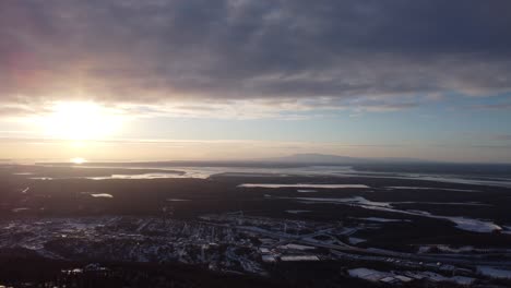 Aerial-Sunset-on-Skyline-Drive,-Eagle-River,-Alaska