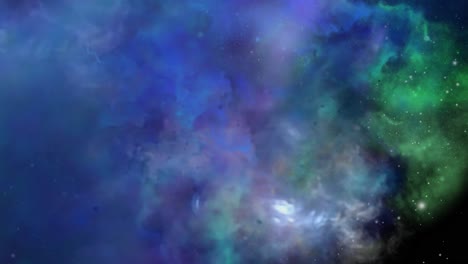 Una-Nube-De-Nubes-Nebulosas-Azules-Y-Verdes-Que-Se-Acercan-Al-Universo,-Al-Espacio-Exterior
