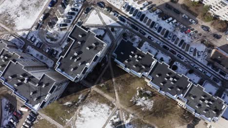 Top-Aerial-Shot-of-Residential-Apartment-Buildings-Block-of-Flats-of-Soviet-Period-in-Vilnius