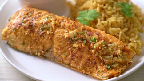 pan-seared-salmon-tandoori-with-masala-rice---muslim-food-style