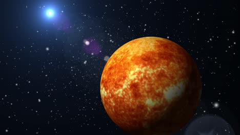 the-red-gas-planet-moves-with-a-bright-light-in-space