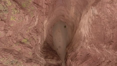Aerial---Devil's-Throat-canyon-in-Cafayate,-Argentina,-wide-shot-directly-above