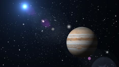 Der-Planet-Jupiter,-Der-Sich-Mit-Einem-Hellen-Licht-Im-Universum-Bewegt