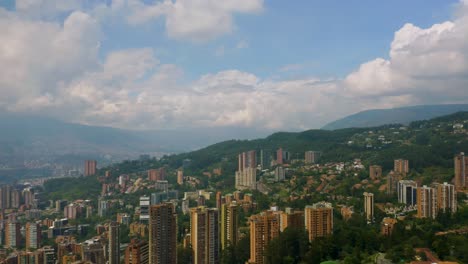 Flying-Over-El-Poblado-Neighborhood-in-Medellin,-Colombia