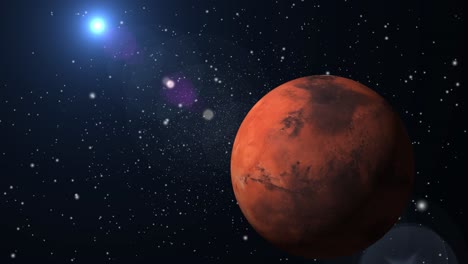 Der-Planet-Mars,-Der-Sich-Mit-Einem-Hellen-Licht-Im-Universum-Bewegt