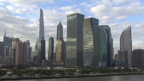 Shanghai-World-Financial-Centre,-Skyscrapers-in-Lujiazui,-Shanghai,-China