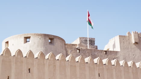 Jabreen-Castle-battlements-in-Oman,-static-medium-shot