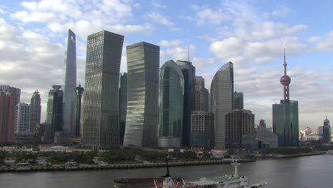 Shanghai-World-Financial-Centre,-Oriental-Pearl-Tower,-Skyscrapers-in-Lujiazui,-Shanghai,-China