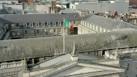 Aerial-close-up-of-the-Irish-Flag-located-on-top-of-the-GPO-located-in-Dublin-City