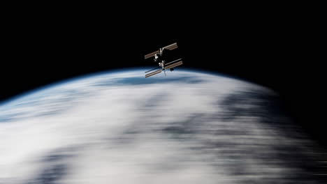 Internationale-Raumstation,-Die-Die-Erde-Im-Weltraumzeitraffer-Umkreist---Spacex---Nasa-Research---Iss-Satellite-View-Low-Orbit---3d-Model-By-Nasa---4k
