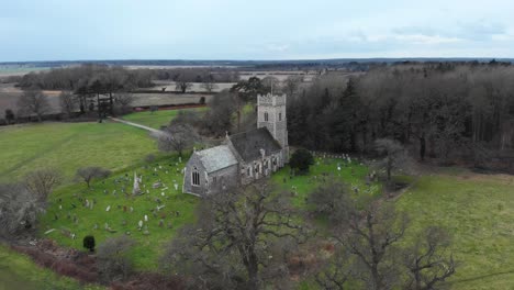 Aerial---St-Mary's-Church-in-Somerleyton,-England,-wide-shot-forward