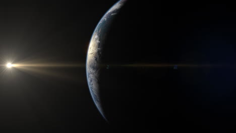 Erde-Von-Nacht-Zu-Tag-Verfinsterung-Im-Raum-Isoliert-Auf-Schwarzem-Leerem-Hintergrund---Sonne-Und-Weltkameraumlaufbahn---Afrika-4k