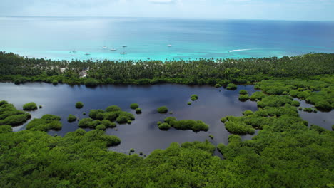 Isla-Saona-Luftaufnahme-Einer-Atemberaubenden-Versteckten-Insel-In-Der-Karibik-Mit-Einer-Epischen-Luftaufnahme-Des-Natürlichen-Wasserreservats