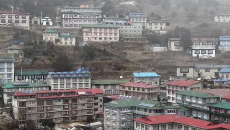 A-panning-view-of-the-small-town-of-Namche-Bazaar-in-the-Himalaya-Mountains-of-Nepal