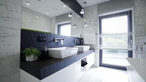 Zeitgenössisches-Badezimmerdesign-–-Modernes-Schwarz-Weiß-Badezimmer-–-Stilvolles-Badezimmer