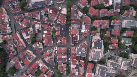 Aerial-top-down-drone-shot-of-Plovdiv-Old-town,-Bulgaria