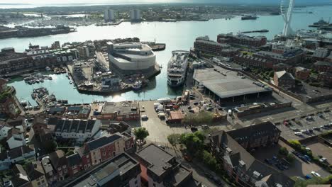 Bird's-Eye-View-Of-Ben-Ainslie-Racing-Headquarters-And-Spinnaker-Tower-In-Portsmouth,-United-Kingdom