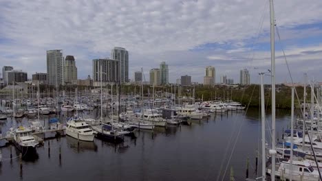 4K-Aerial-Drone-Video-of-Sailboats-and-Yachts-at-Marina-on-Tampa-Bay-in-Downtown-St