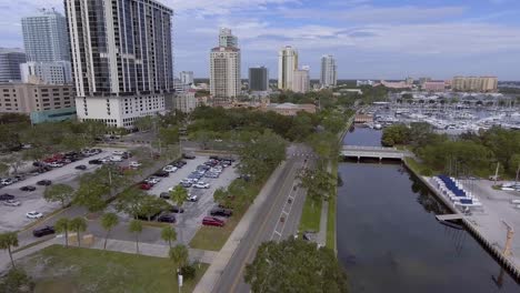 4K-Aerial-Drone-Video-of-Sailboats-and-Yachts-at-Marina-on-Tampa-Bay-in-Downtown-St