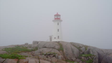 Foggy-lighthouse-at-peggys-cove,-nova-scotia,-canada