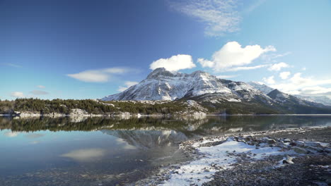 Mountain-and-reflection-in-Waterton-National-Park-in-Alberta,-Canada