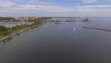 4K-Aerial-Drone-Video-of-Sailboats-and-Yachts-on-Tampa-Bay-by-the-St-Pete-Pier-in-Downtown-St