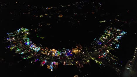 Aerial-View-of-Wakefield-Winter-Wonderland-at-Night,-Valencia,-Santa-Clarita,-Los-Angeles-CA-USA