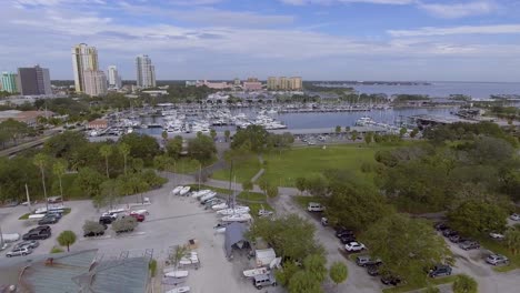 4K-Aerial-Drone-Video-of-Luxury-Sailboats-at-Marina-on-Tampa-Bay-in-Downtown-St