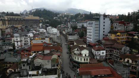 Rotation-drone-shot-of-the-amazing-city-of-Sapa-in-Vietnam-on-a-overcast-day