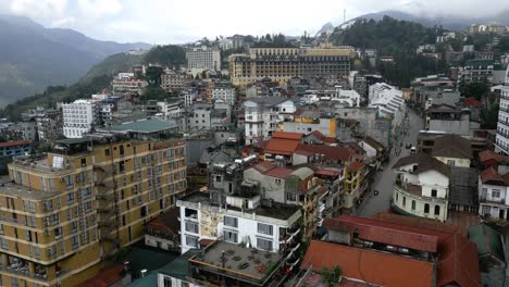 Cool-aerial-of-the-city-of-Sapa-in-Vietnam-on-a-overcast-day